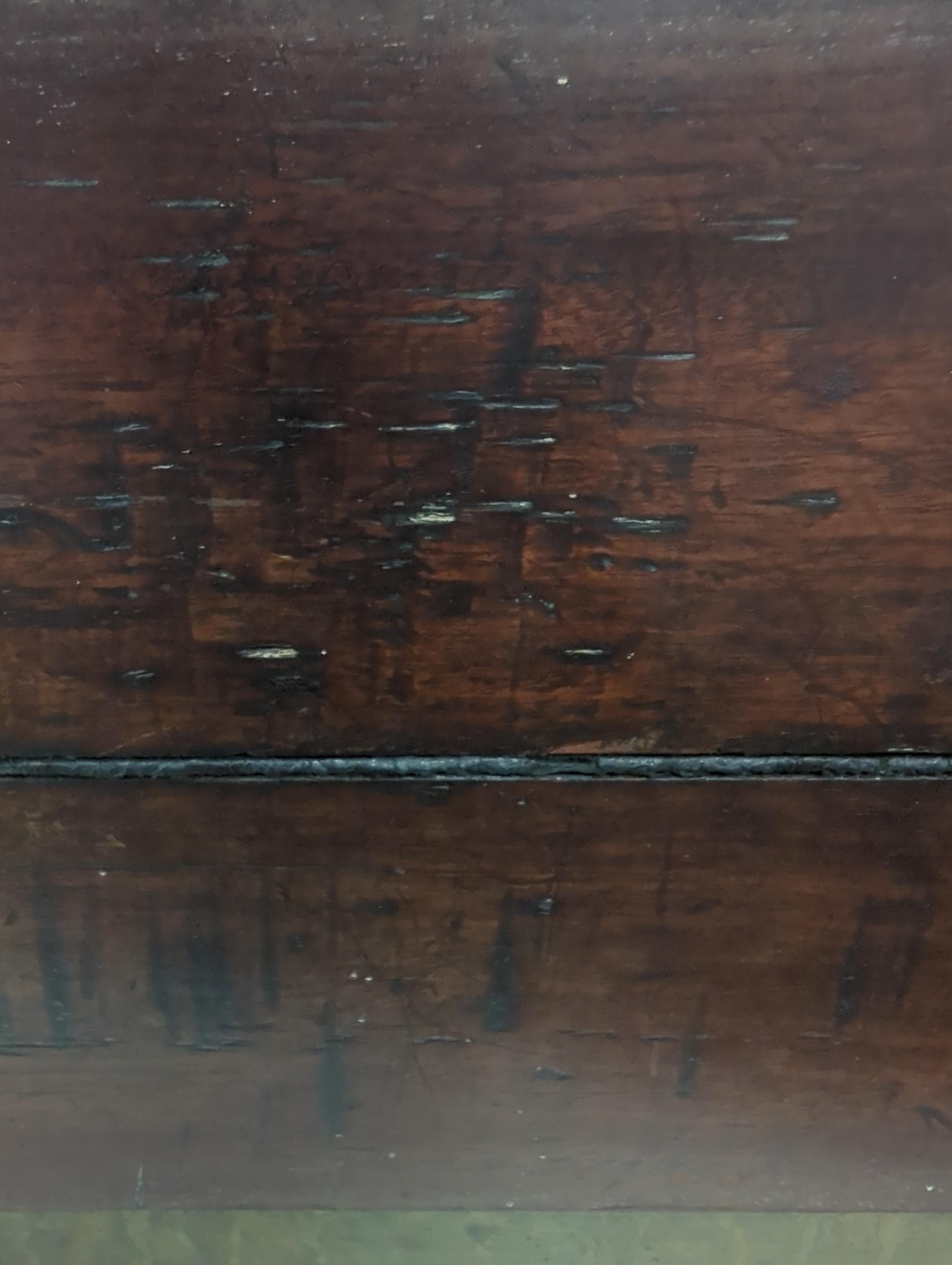 A George III mahogany, ebony and brass-mounted ship's writing box by Wells & Co., screw fixings to each side with original key, 50.5cm x 30cm x 19.5cm